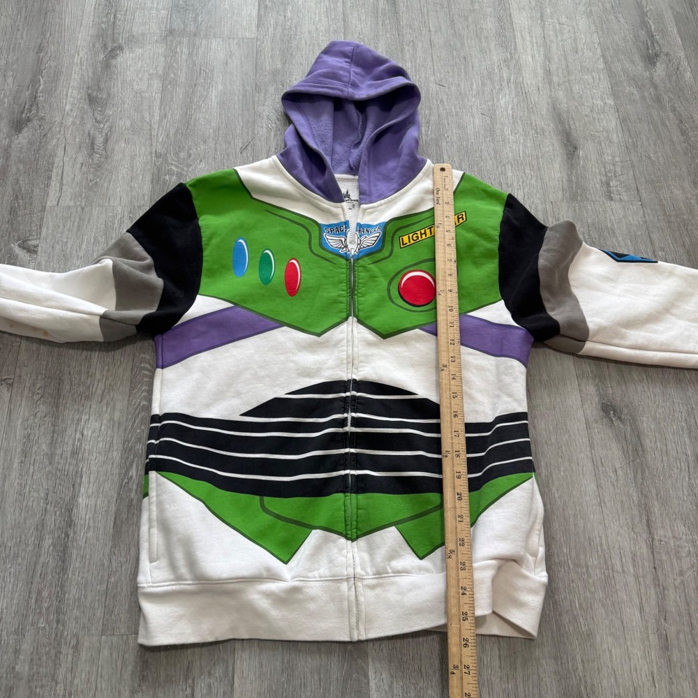 Disney Parks Buzz Lightyear Toy Story Zip Up Hoodie Adult Small White Green - Picture 5 of 5